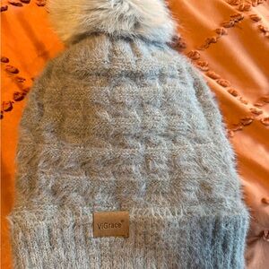 ViGrace Light Gray Fuzzy Knit Hat with Pom Pom